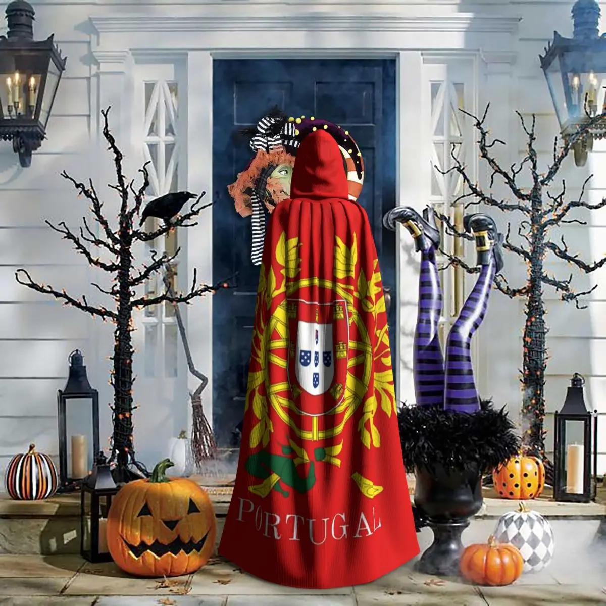 Flag Of Portugal Long Hooded Cloak Witch Medieval Costume Cosplay Cape HalloweenVampire Adult Unisex - view 5