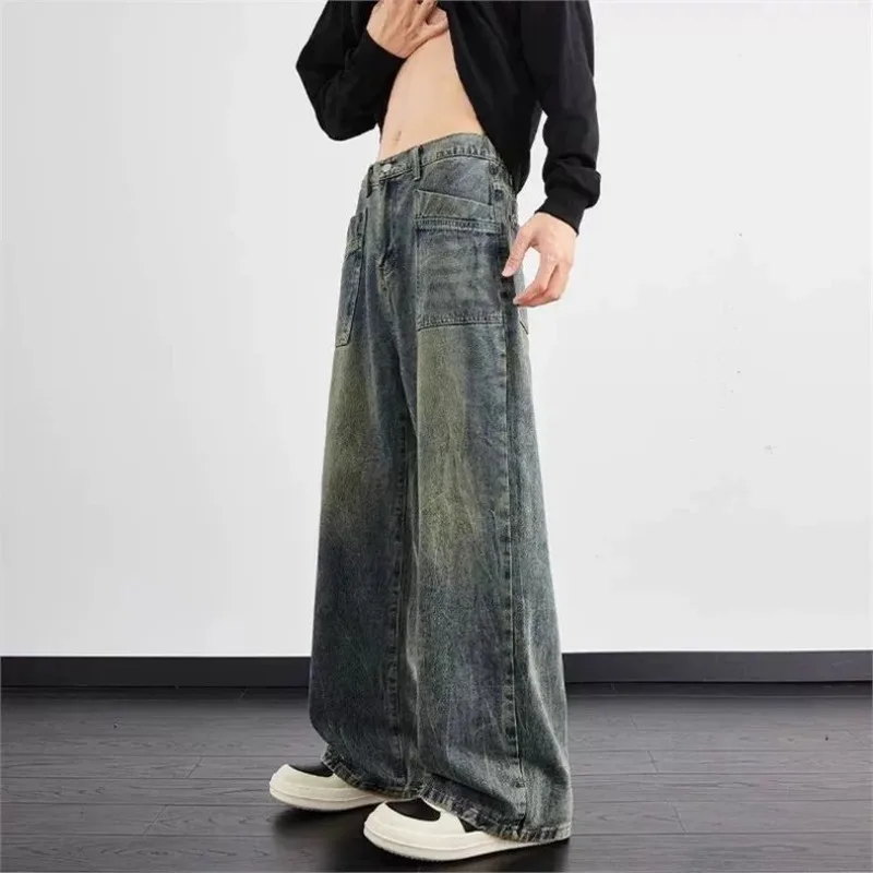 

Men's Vintage Washed Wide-Leg Jeans Loose-Fit High-Waist Baggy Denim Pants Casual Streetwear Fashion Trousers