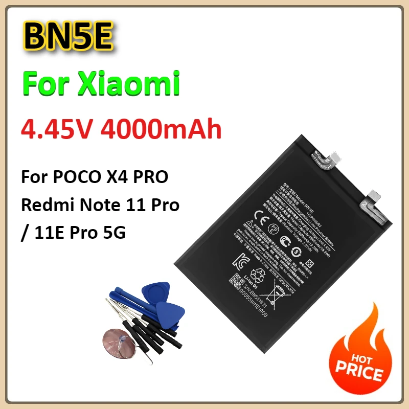 

BN5E 4000mAh Replacement Phone Battery for Xiaomi POCO X4 PRO / For Redmi Note 11 Pro / 11E Pro 5G Phone Accessories