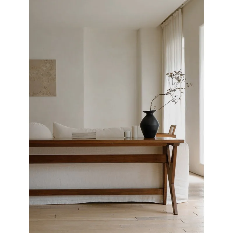 Living room solid wood desk study calligraphy table study table workbench horizontal hall sofa back desk long table backrest tab