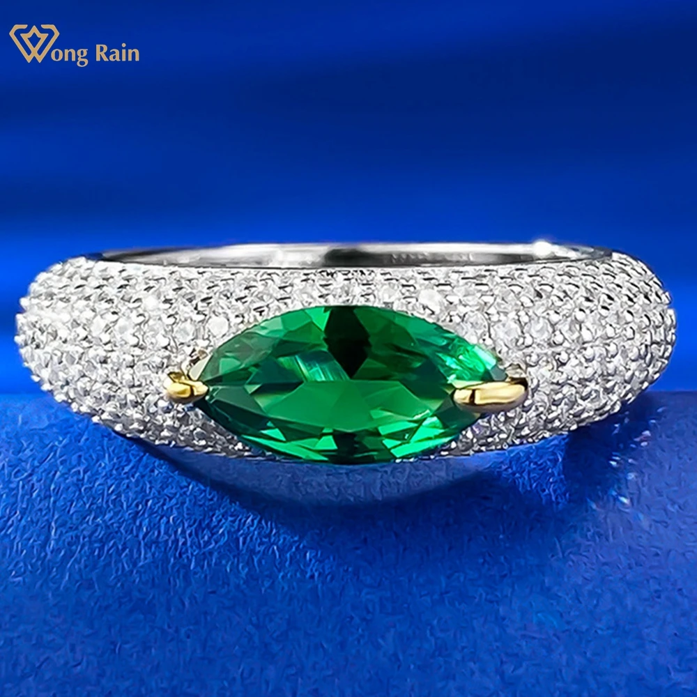 

Wong Rain Vintage 925 Sterling Silver 5*10 MM Marquise Cut Emerald Sapphire Ruby High Carbon Diamond Gems Wedding Ring Jewelry