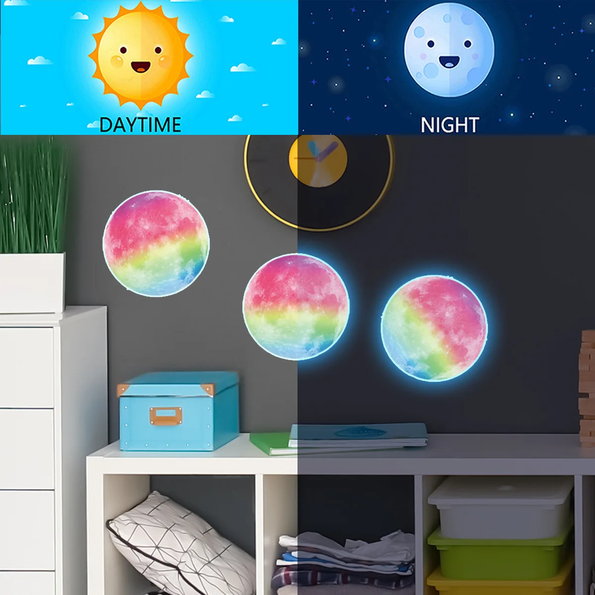 

Glow-in-the-Dark Blue Planet Wall Stickers - Space Themed Nursery & Kids Room Deco