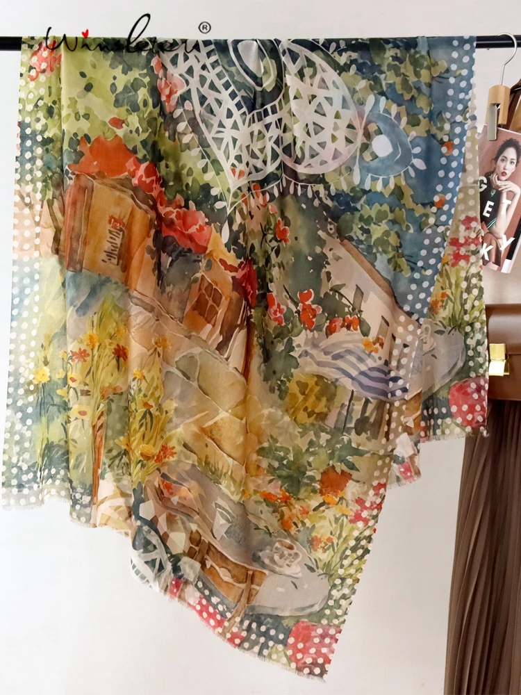 

Winsleter-Женский элегантный длинный шарф из 100% шерсти, картина маслом 200*100 см, подарок для мамы, нежные темпераментные шарфы, зима 2025 A5D122CC