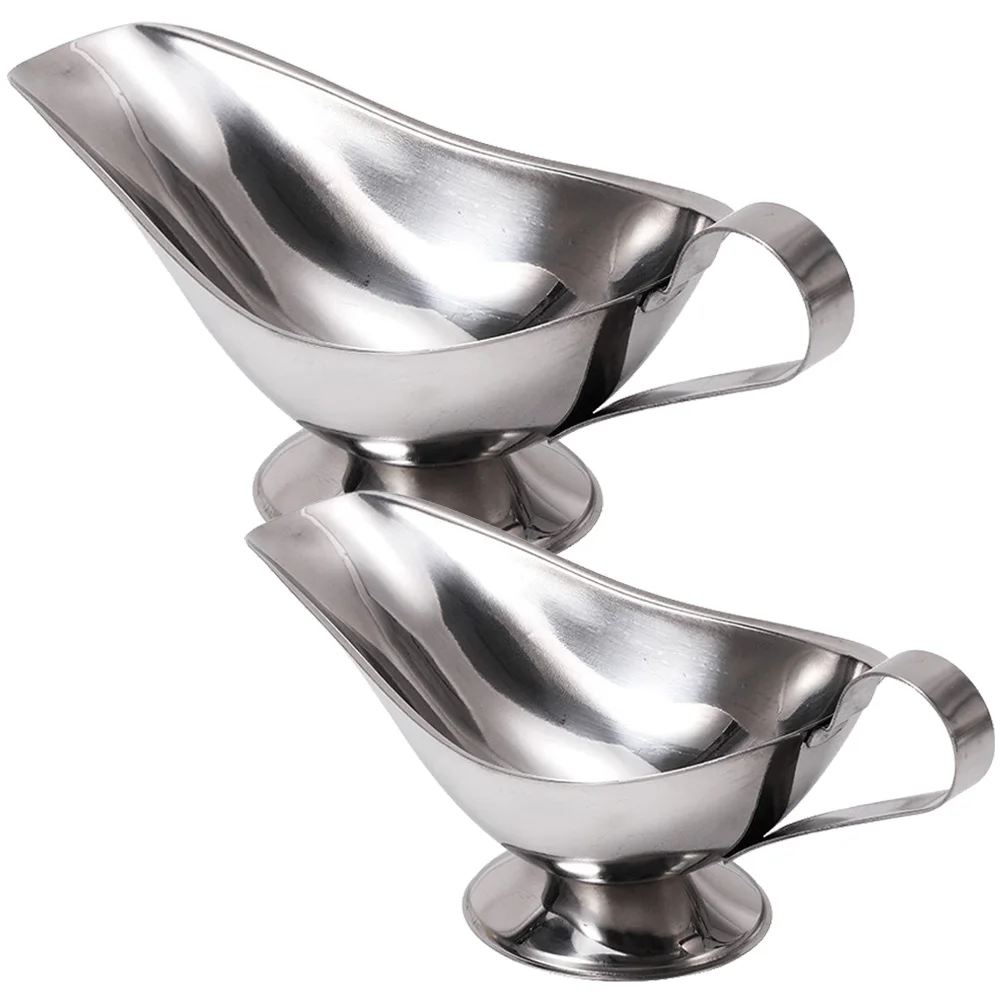 

2pcs Boat Metal Gravy Boat Stainless Steel Gravy Pourer Containers Cup Sauce Cups Dispenser Kitchen Tool Restaurant