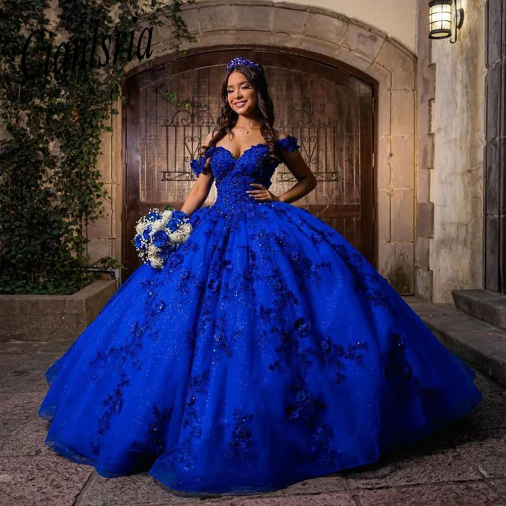 Royal Blue Quinceanera Dresses for Sweet 15 Year Sexy Off the Shoulder Puffy Ball Gown Lace Appliques Princess Gowns