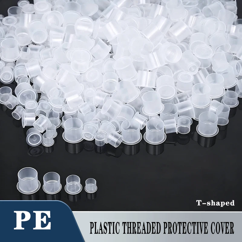 5~10Pcs White T-Shaped PE Circular Steel Pipe Sheath Threaded Protective Cap Plastic Plug Semi Transparent Dustproof Pipe Cap