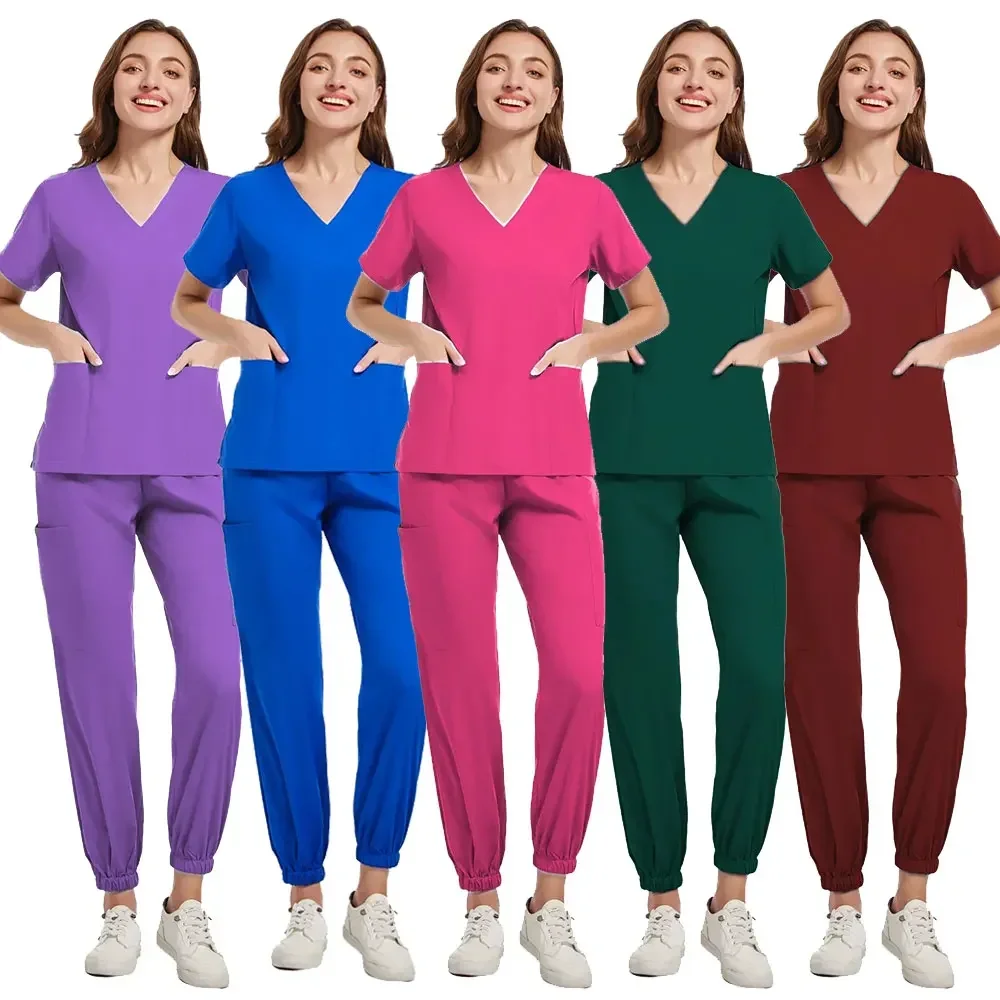 Dierenarts Chirurgie Overalls Scrubs Set Medische Uniformen Stretch Scrub Tops met Zakbroek Verpleegstersuniform Schoonheidssalon Werkkleding