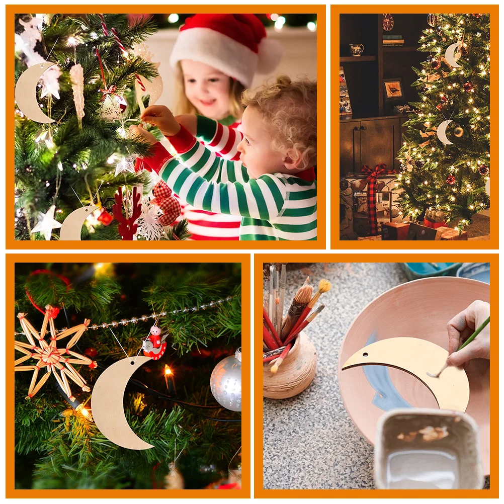 

20Pcs Moon Shape Wooden Chips Unfinished DIY Wooden Slices Kids Painting Craft Supplies Home Party Decoration Blank Wood Cutouts