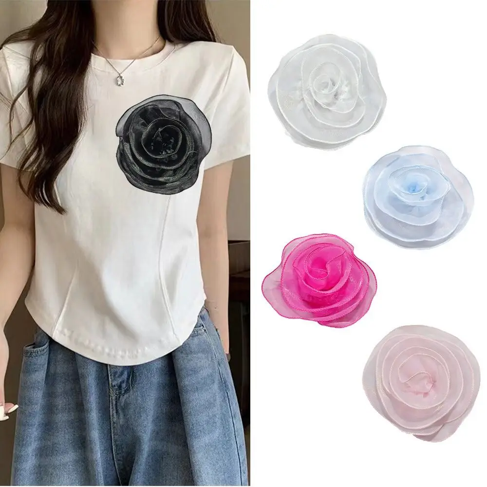 Handmade Rose Flower Brooch Clothing Dress Decoration Multi-layer Yarn Vintage Lapel Pins Sewing Applique DIY Pin-Up Brooch