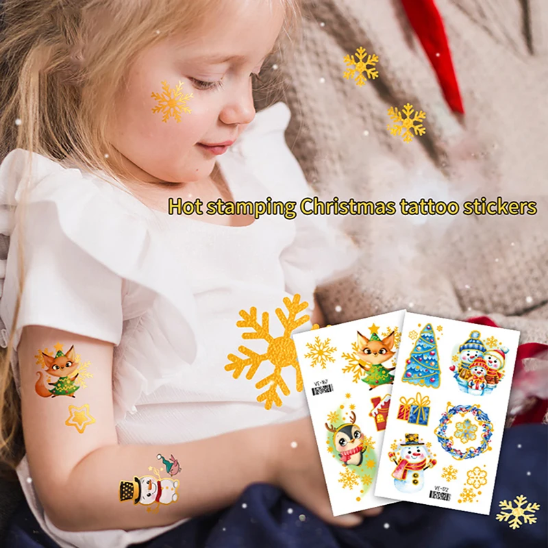 Christmas Tattoo Stickers Children Kids Cute Cartoon Transfer Face Arm Body Art Tattoo Decors Festival Party Makeup Decals