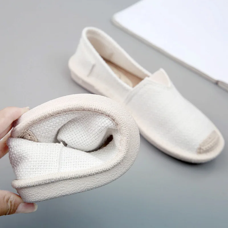 Comemore 2023 Summer Linen Flat Cloth Women Slip on Spring Shoes Ladies Soft Casual Ballet Flats Floors Loafers Free Shipping 40