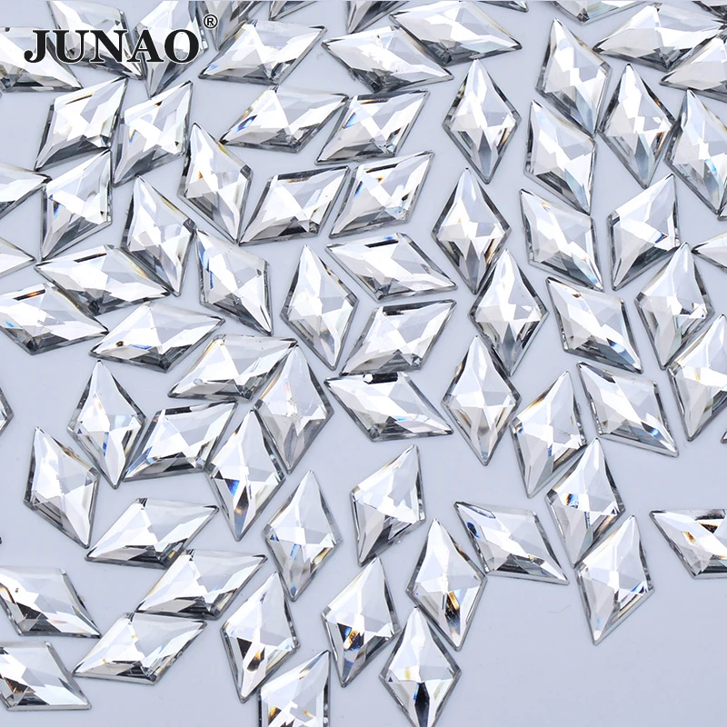 JUNAO 100Pcs 11*18mm Clear Rhombus Shape Rhinestones Flatback Acrylic Crystal Stones Applique For Jewelry Making Decoration