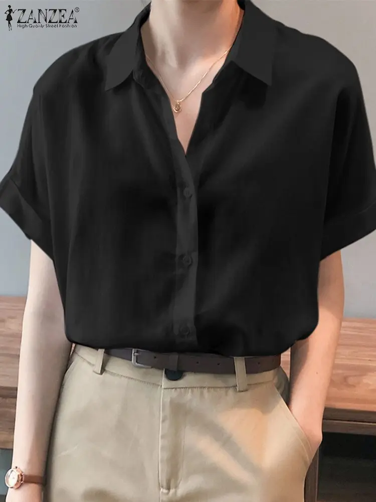 2023 Summer Oversized Shirts Women Shirt ZANZEA Fashion Loose Solid Tops Short Sleeved Blouse Casual Solid Buttons Down Blusas