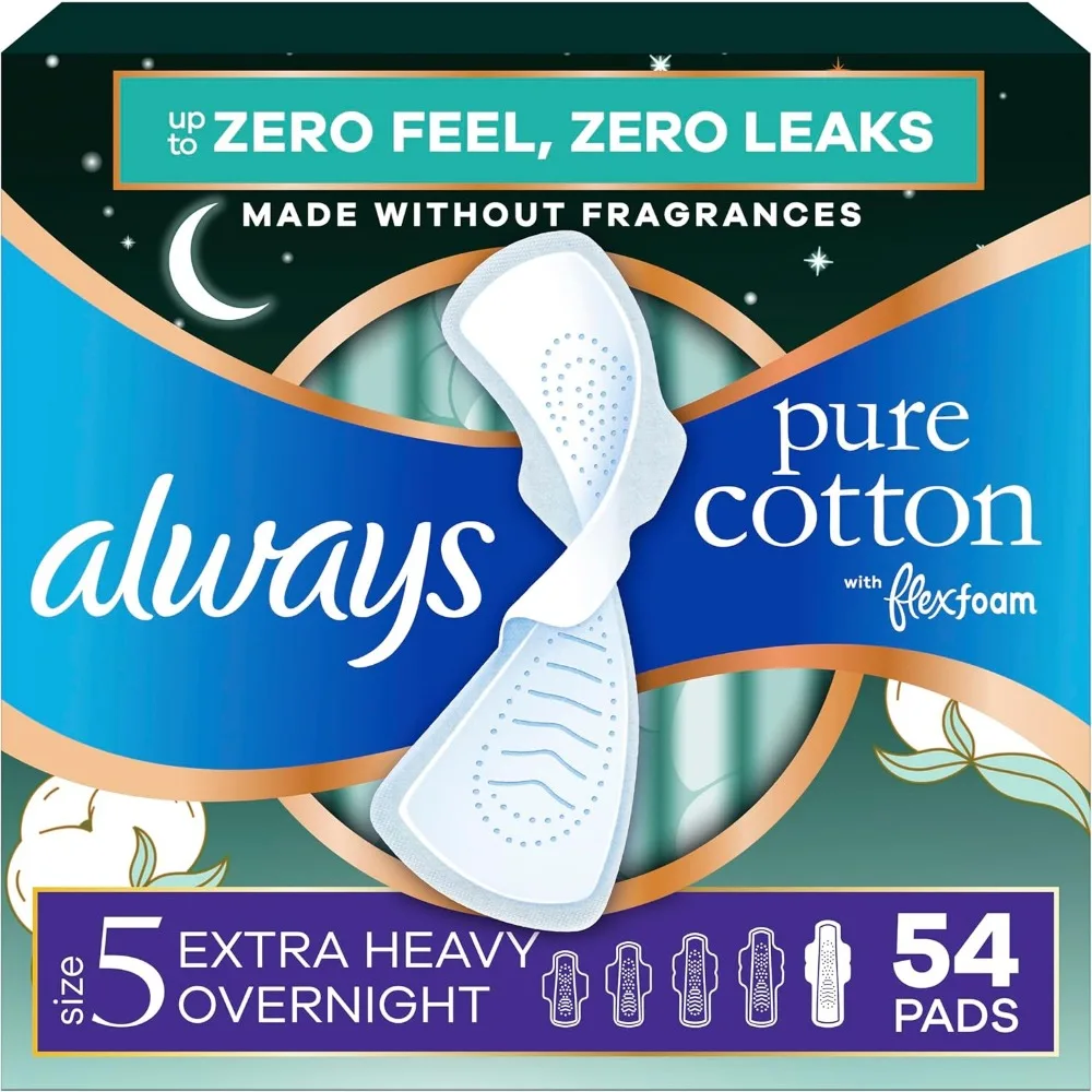 

Extra Heavy Overnight Cotton Pads with Wings Unscented 54 Count