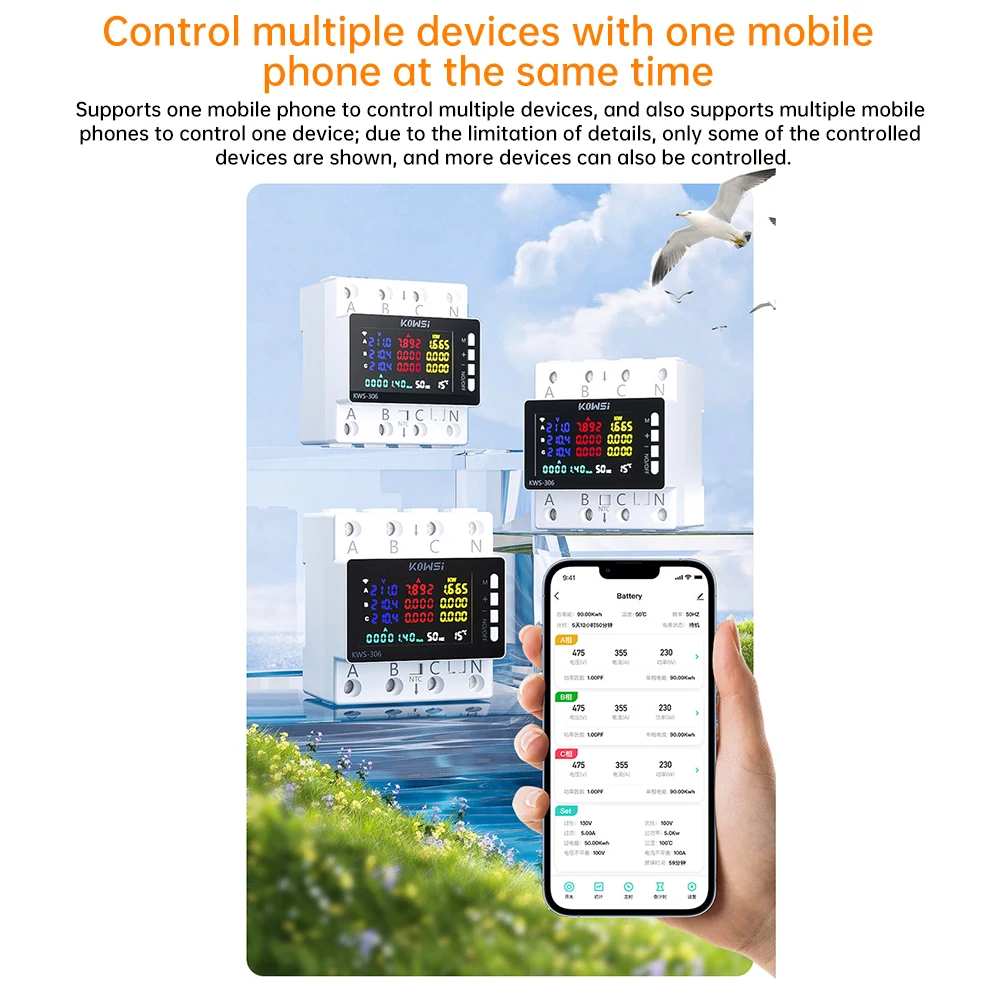 AC 85-290V 80A Tuya WIFI Smart Circuit Breaker Three Phase 4-Wire Rail Voltage Meter KWH Power Energy Meter APP Remote Control