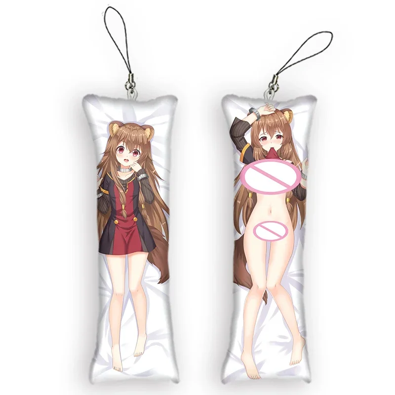 4x12cmThe Rising of the Shield Hero Dakimakura  Mini Keychain Cute Raphtalia Anime Key Chain Pendant Otaku Bag Pendants