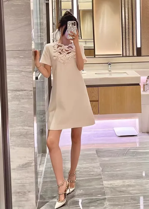

ON SALE! $388 White Dress Fashion Ladies Wool Sheath Dress Elegant Women's Hollow Out Silk Mini Dress