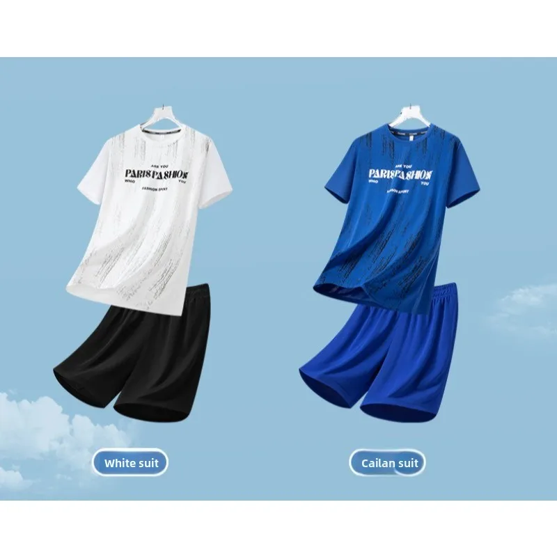 

Summer Men's Fashion Trend Printed Short Sleeved T-shirt and Shorts Set Outdoor Sports Leisure Sweat Absorbing Quick Drying Set