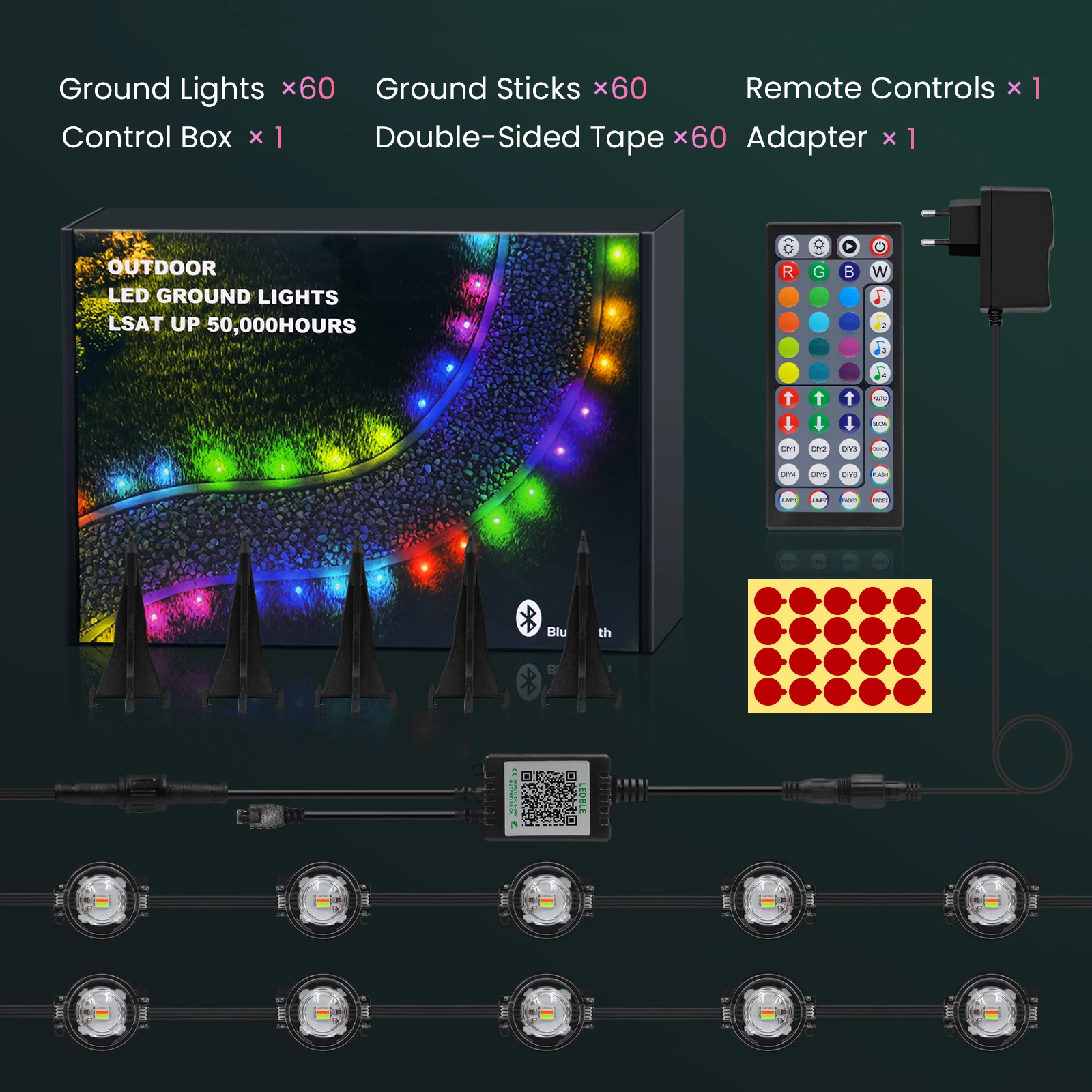 RGBCCT LED Ground Lawn Light Waterproof 15M 30M 60M 90M Bluetooth APP Remote Control Magic Color Christmas Lawn/Floor Lights