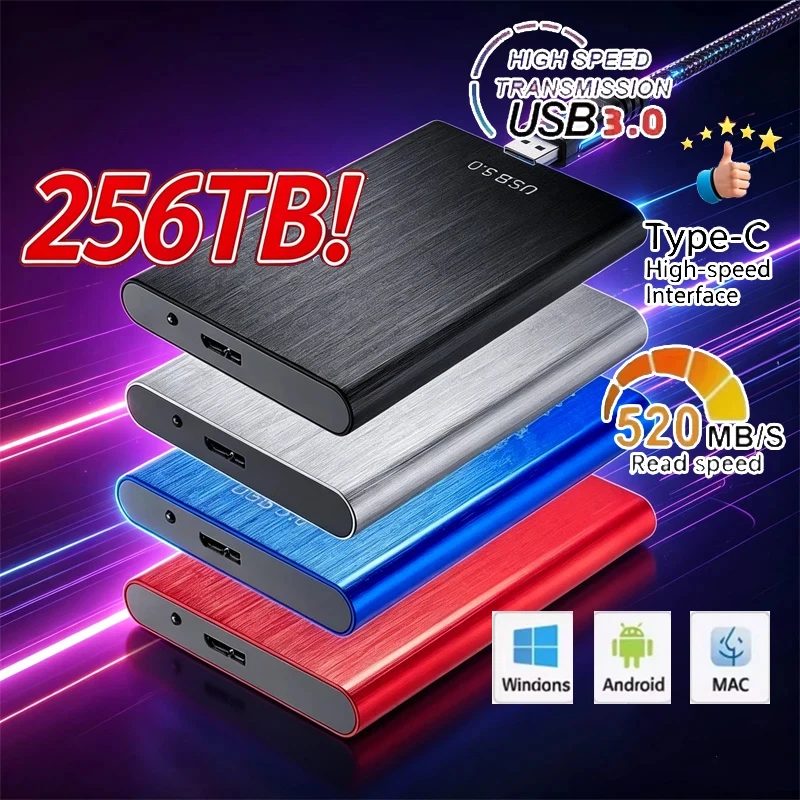 

Портативный высокоскоростной SSD-накопитель на 256 ТБ, внешний жесткий диск, USB 3.0, инструмент для хранения данных