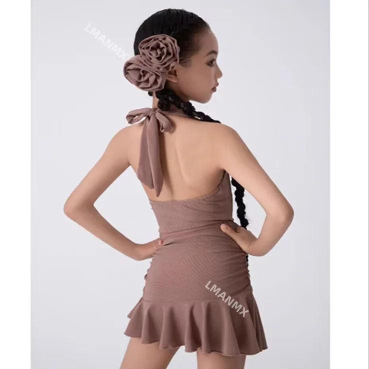 

Высококачественный спортивный костюм с подвесным воротником для девочек, профессиональный танцевальный костюм без рукавов и спины для девочек