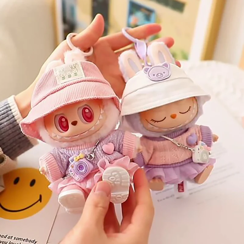 

Doll Clothes for 17cm Labubu Hoodie Skirt Hat Set Labubu Sitting Party Clothing Accessories Mini Doll’s Outfit Pink Summer Ropa