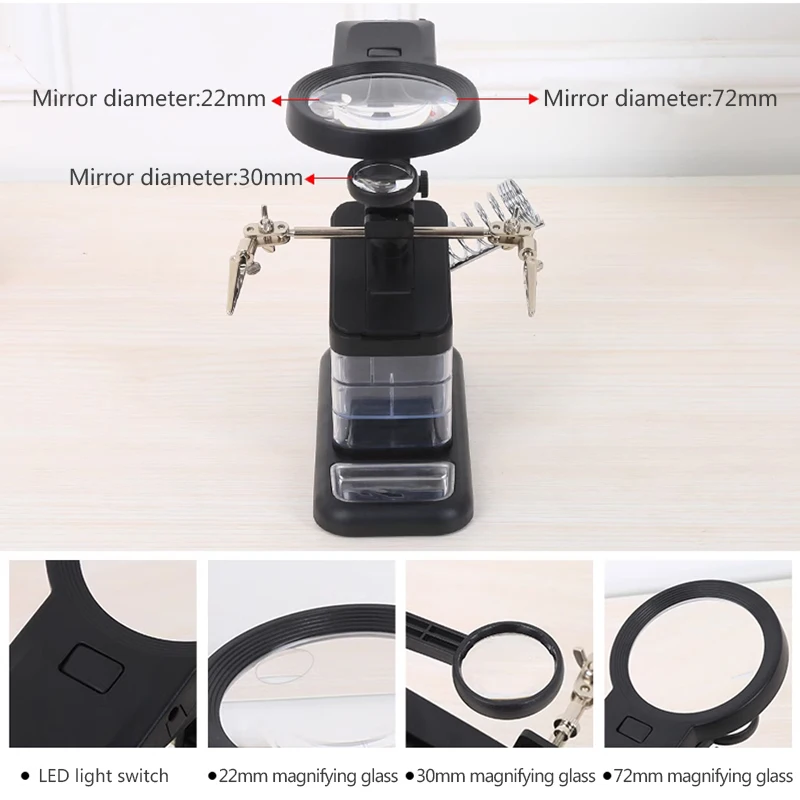 Desktop Multi Magnification Magnifying Glass With LED Light Maintenance Work Mobile Phone Electronic USB Welding Work Table Lamp