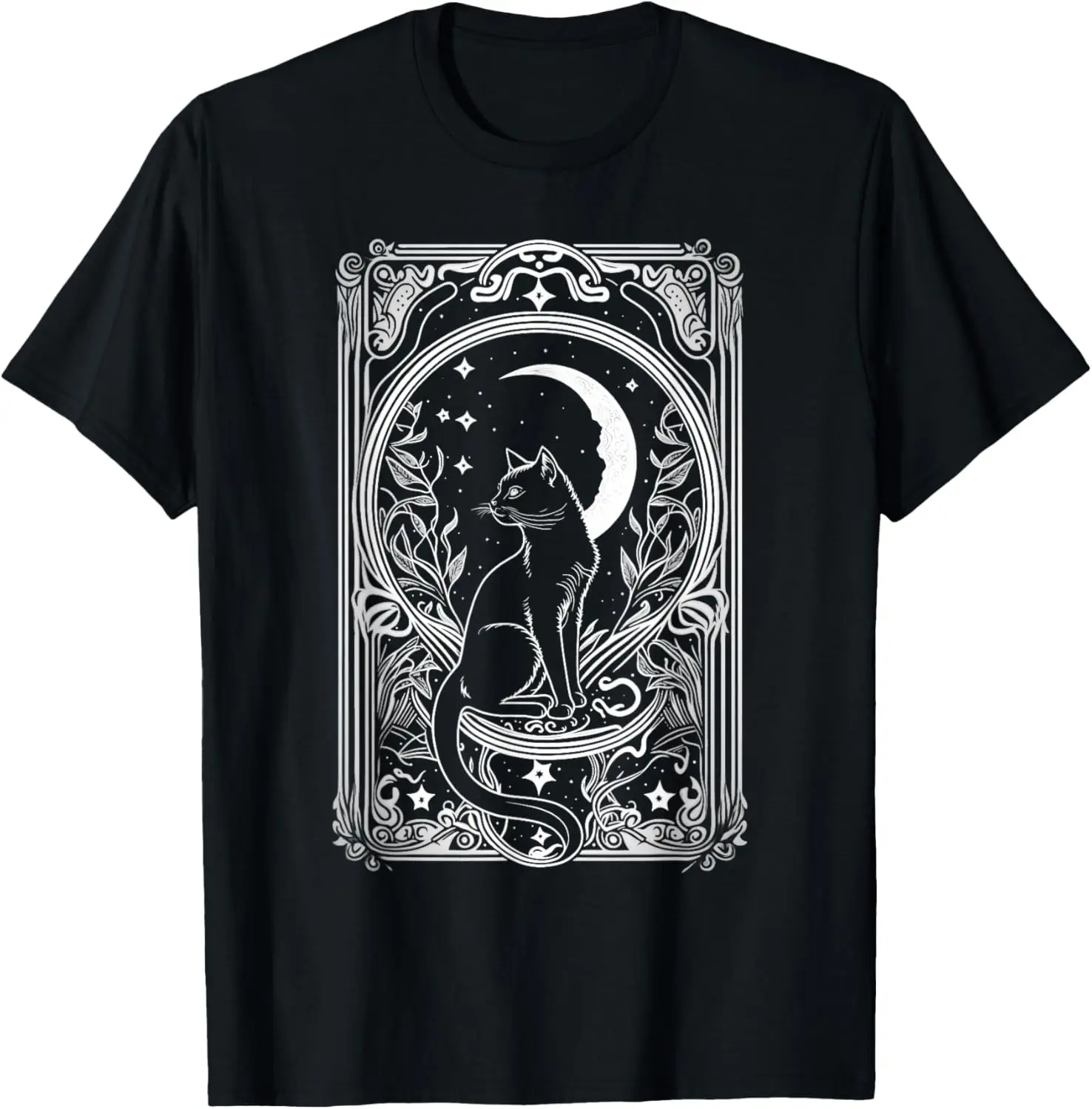 Black Cat Tarot Card Celestial Moon Occult Graphic T-Shirt Soft Streetwear Tee Women Clothing Fashion Summer Streetwear Y2K Top