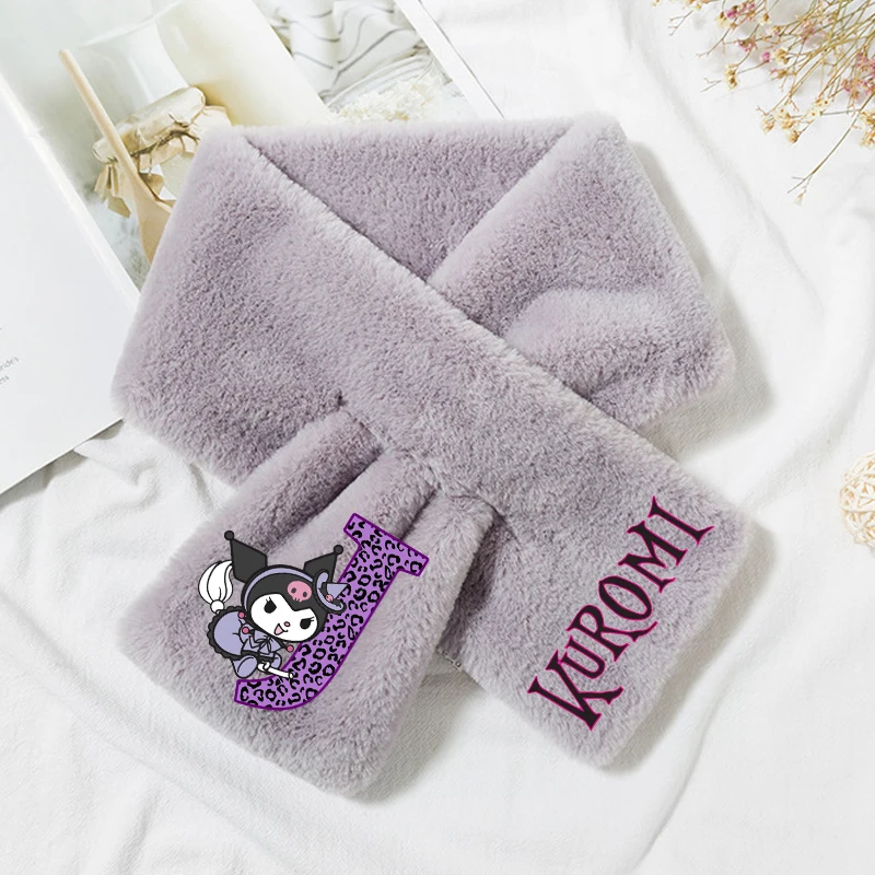 Sanrio Kuromi Plush Scarf Girls Anime Letter A-Z Neckerchief Kids Winter Warm Bandelet Children Fashion Muffler Gift Hot Sales