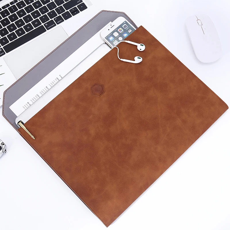 A4 Document Folder Leather Business File Handbag Briefcase Office Portable Paper Portfolio Organizer School Book Storage Pocket