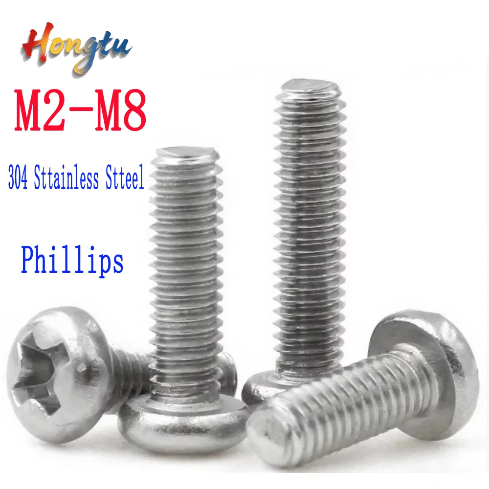 

50/10 шт. винты с крестообразной головкой и круглой головкой, M2 - M8 (диаметр 2 - 8), A2 - 70 304 Болты с круглой цилиндрической головкой из нержавеющей стали с крестообразным шлицем