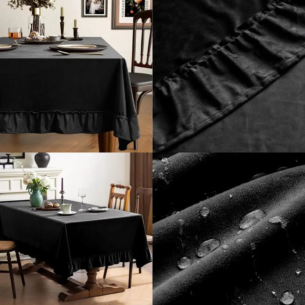 

Elegant Black Velvet Tablecloth - Soft, Thick, Washable, 60x120 Inch Rectangular Ruffled Table Cover for Festive Dining & Specia
