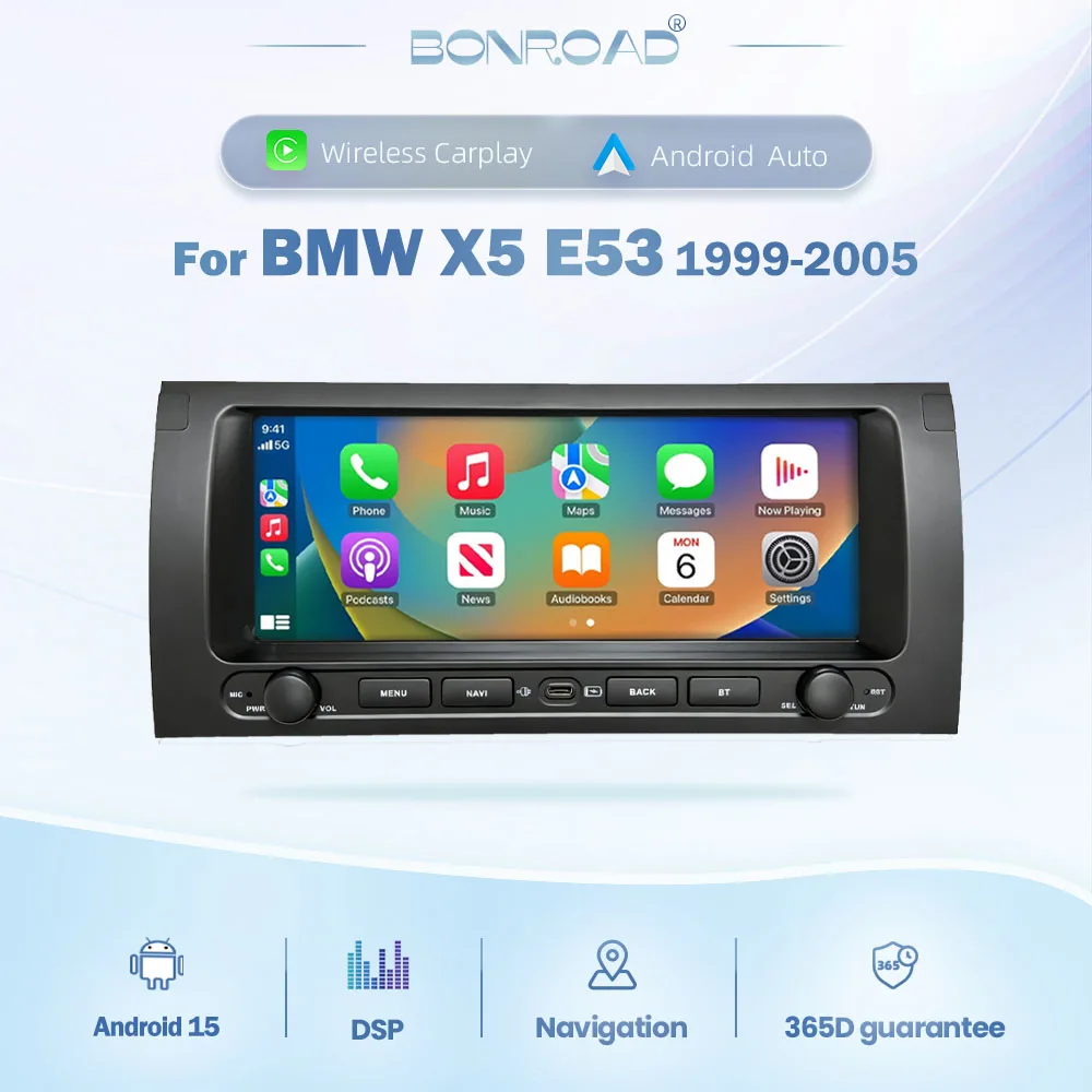 BONROAD Pantalla Táctil Android 15 de 10.26'' para BMW X3 E53 1999-2006, Sistema Inteligente para Auto, Carplay Inalámbrico, Android Auto, RDS, Navegación GPS, DSP, AutoLink, Airplay, WIFI, Radio para Auto 2 DIN, Reproductor Multimedia 1