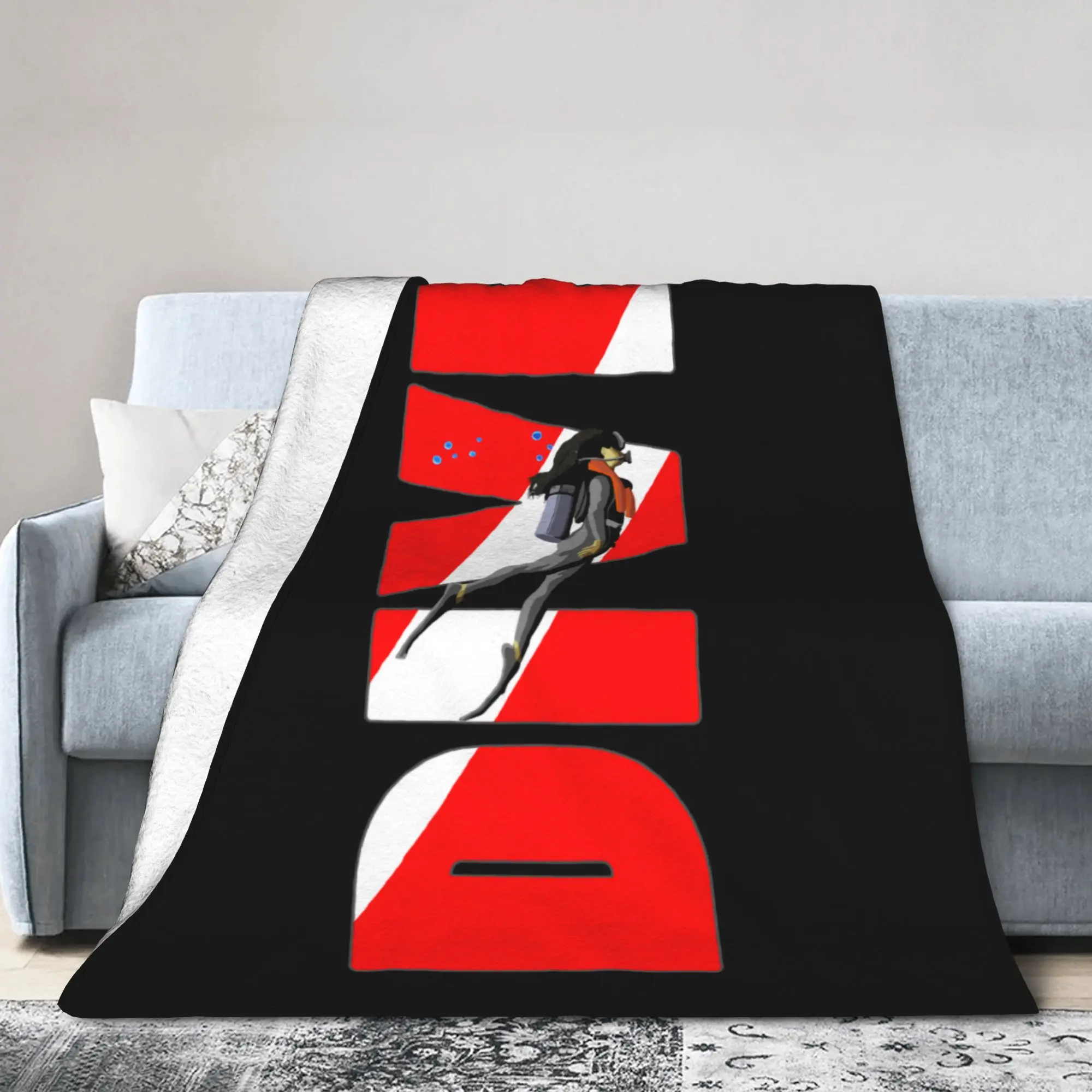 Custom Scuba Dive Flag And Diver Blanket Warm Fleece Soft Flannel Diving Lover Throw Blankets for Bed Couch Travel Autumn
