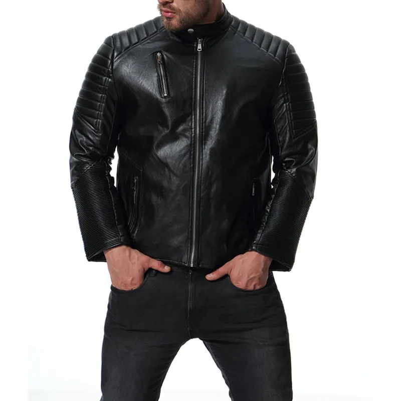 Autumn Casual Fashion Men's Locomotive Multi-Zip Leather Jacket Motorcycle Leather Jacket