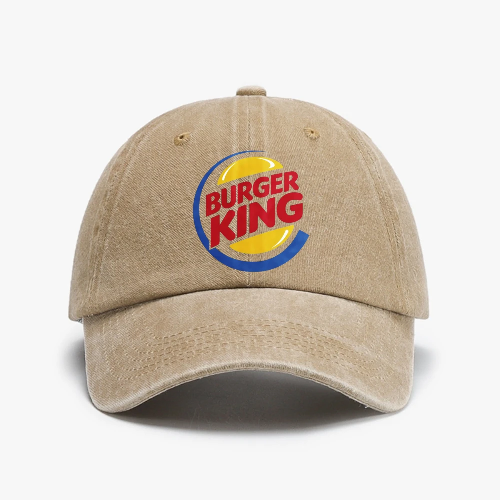 

Fun Burger King Solid Color Baseball Cap Adjustable Men Women Distressed Washed denim hat