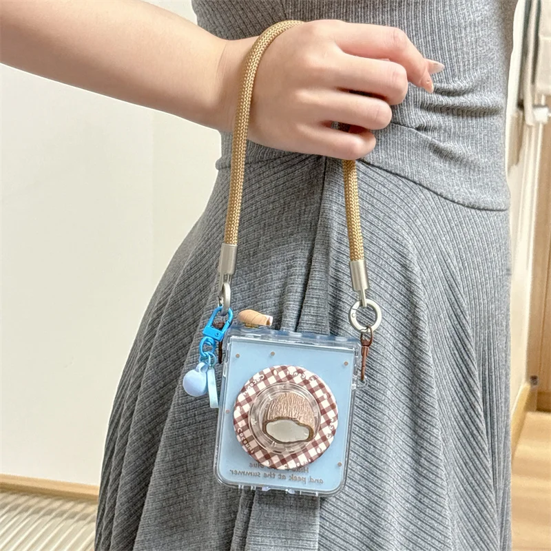 

Fashion Polka Dot Cute Coconut Magnetic Phone Case For Samsung Galaxy Z Flip 7 6 5 ZFlip6 ZFlip5 Cover with Stand Hand Strap Cap