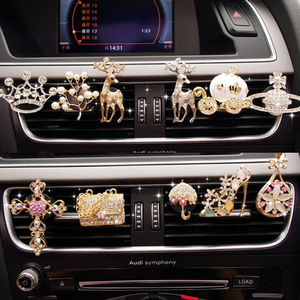 New Diamond Flower Deer Crown Cross Car Styling Air Freshener Perfume For Car Air Condition Vent Smell Toys Car Accrssories