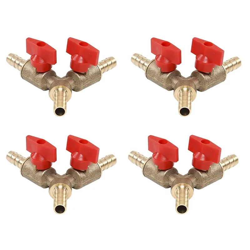 

4Pcs 3 Way Shut Off Ball Valve / Valve Clamp Fitting Hose Barb Fuel Gas 8mm Brass Y Type Ball Valve for Garden Tool