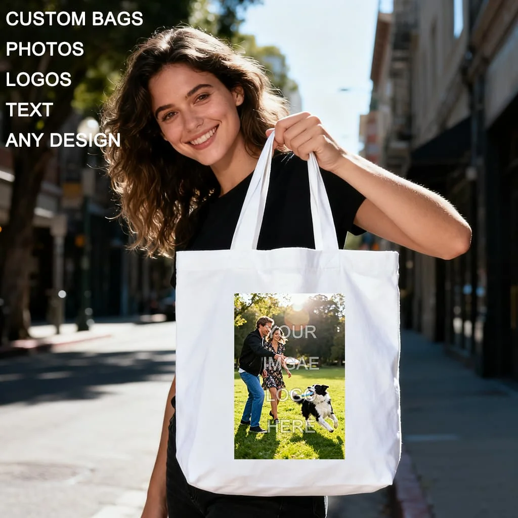 Personalized Canvas Tote Bags with Custom Logos Photos Featuring Photos/logos/text Durable Tote Bags Suitable for Company Events