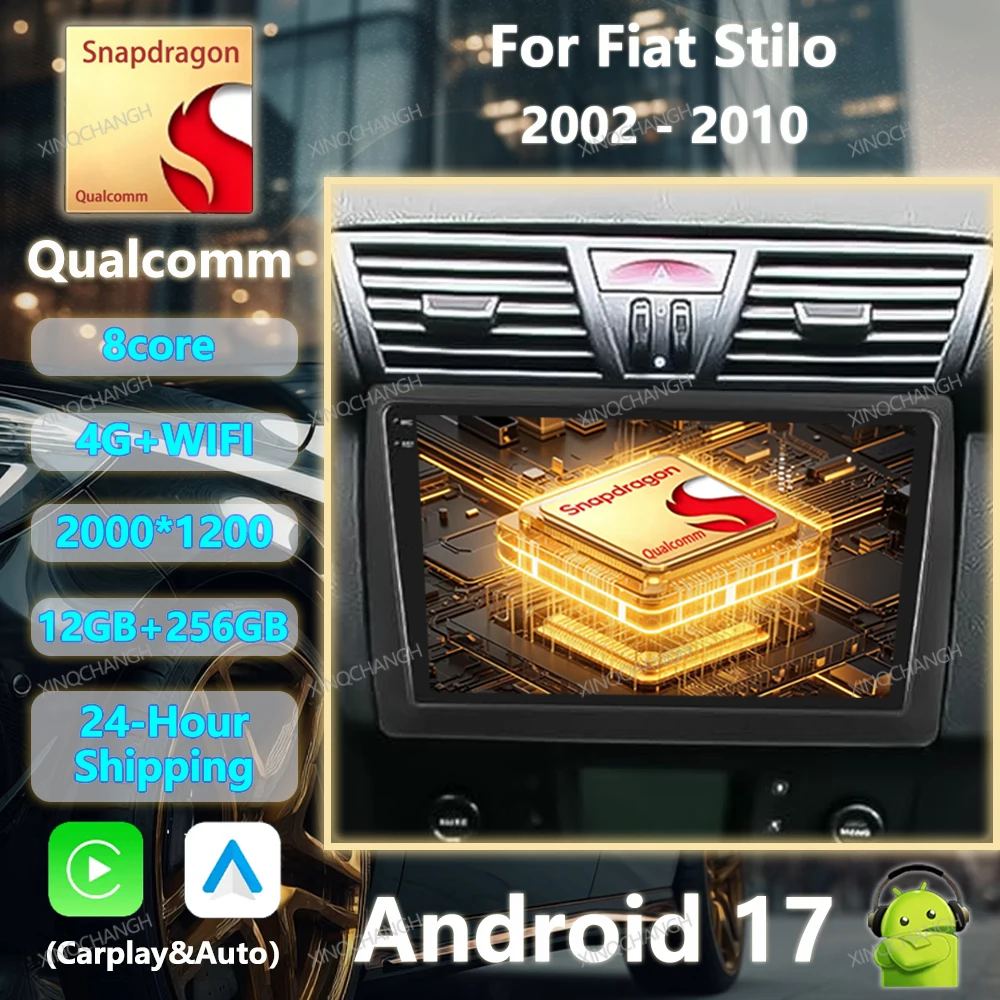 Android 17 Car Radio Carplay Auto For Fiat Stilo 2002 2003 2004 - 2010 QLED 2DIN Multimedia Video Player 4G WIFI GPS Head Unit