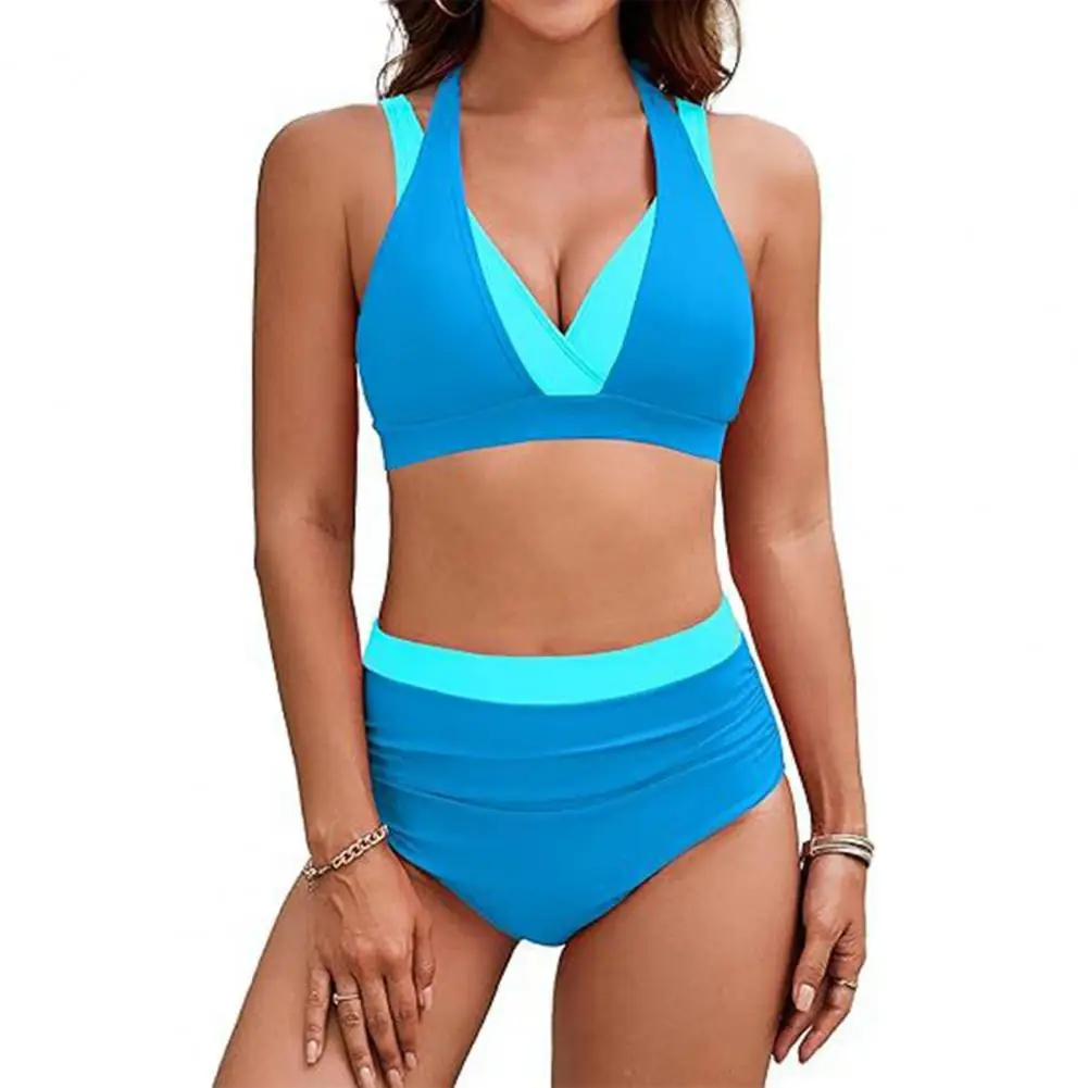 Women's High Waisted Bikini Set Tummy Control Two Piece Swimsuits Color Block Trim Bathing Suit two-piece women's swimsuit