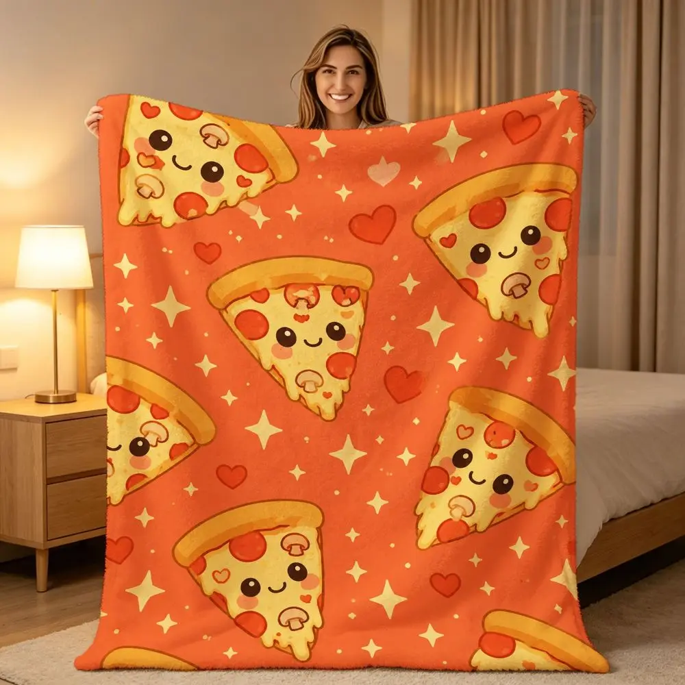 Cute Pizza Slice Print Throw Blanket Microfiber Fleece Cozy Throw for Couch Bed Autumn Winter Xmas Gift Home Decor