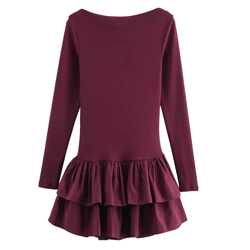 Hxao plissado vestidos curtos mulher 2025 plissado manga longa vestidos sólidos primavera em camadas novo vermelho preto vestido bodycon vestidos de festa