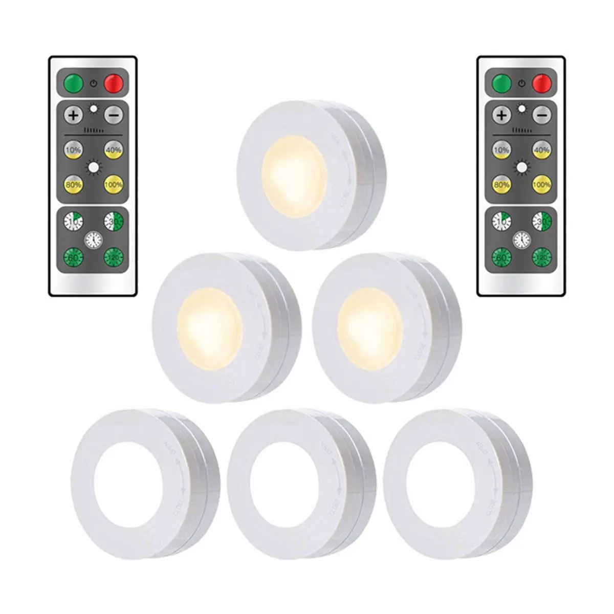 

8pcs Wireless Cabinet LED Lights Set Brightness Adjustable Cupboard Accent Light - 6 Lights and 2 Remote Controls (Warm Light)