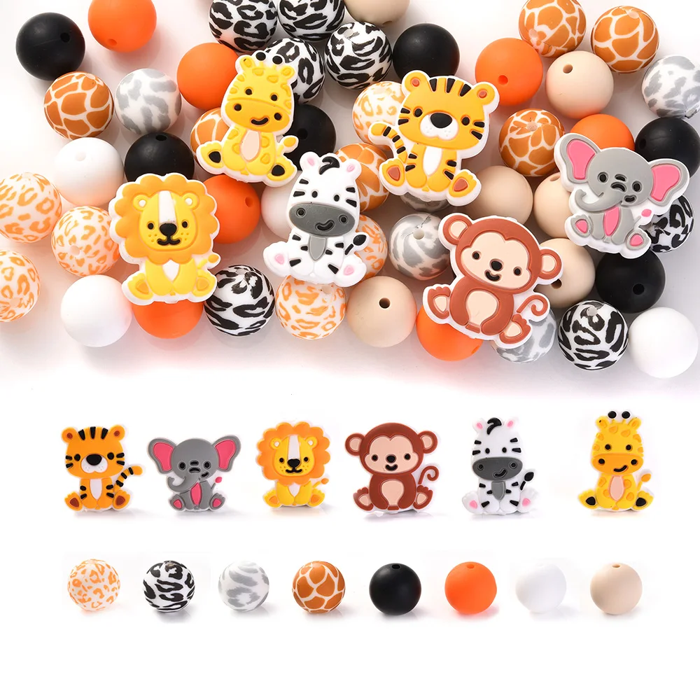 66Pcs Animal Silicone Beads Set Creative Spacer Beads Baby Pacifier Clips Teether Accessorie Necklace Bracelet BPA Free