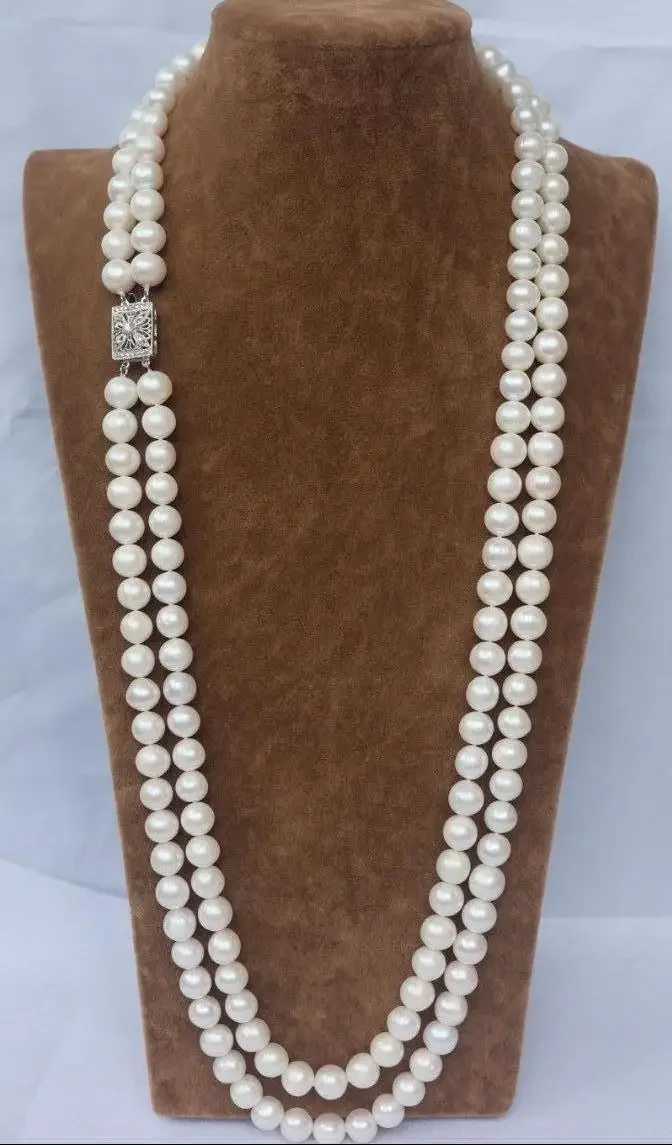 

Wholesale price CHARMING NATURAL 2 ROW 8-9MM WHITE AAA++ AKOYA SOUTH SEA PEARL NECKLACE 20 inch