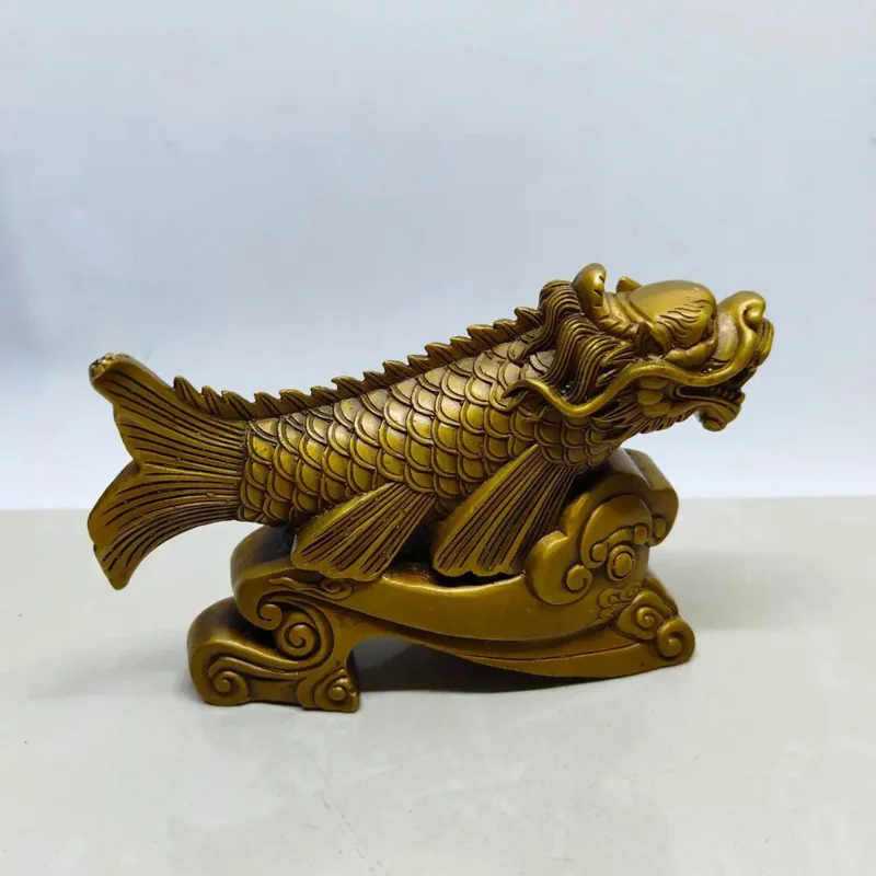 

Collectible Chinese Copper Bronze Dragon Fish Send Ruyi Ornament Statues