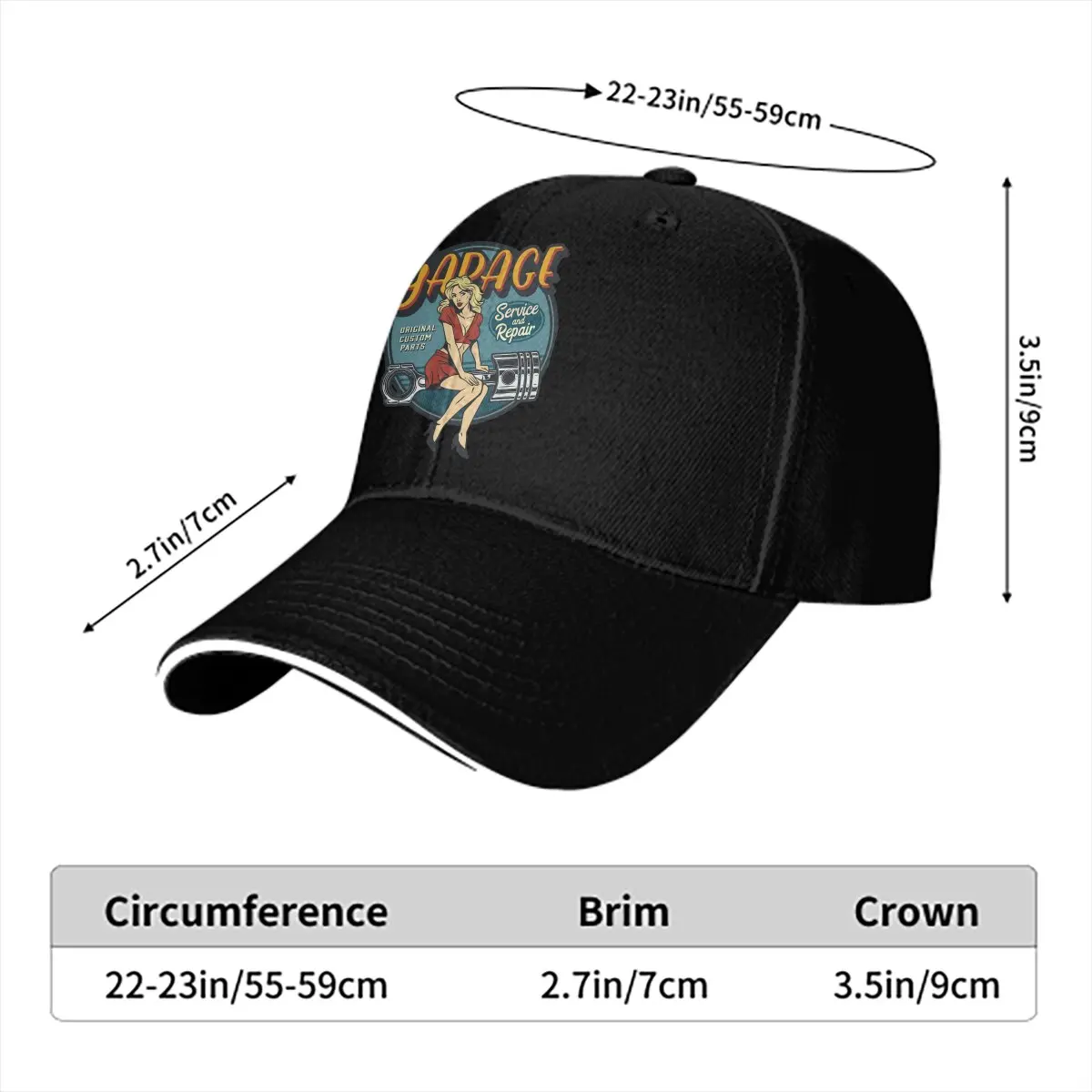 Mechanic on Duty Pin Up Girl (2) Unisex Baseball Caps Peaked Cap  Sun Shade Hats for Men Women