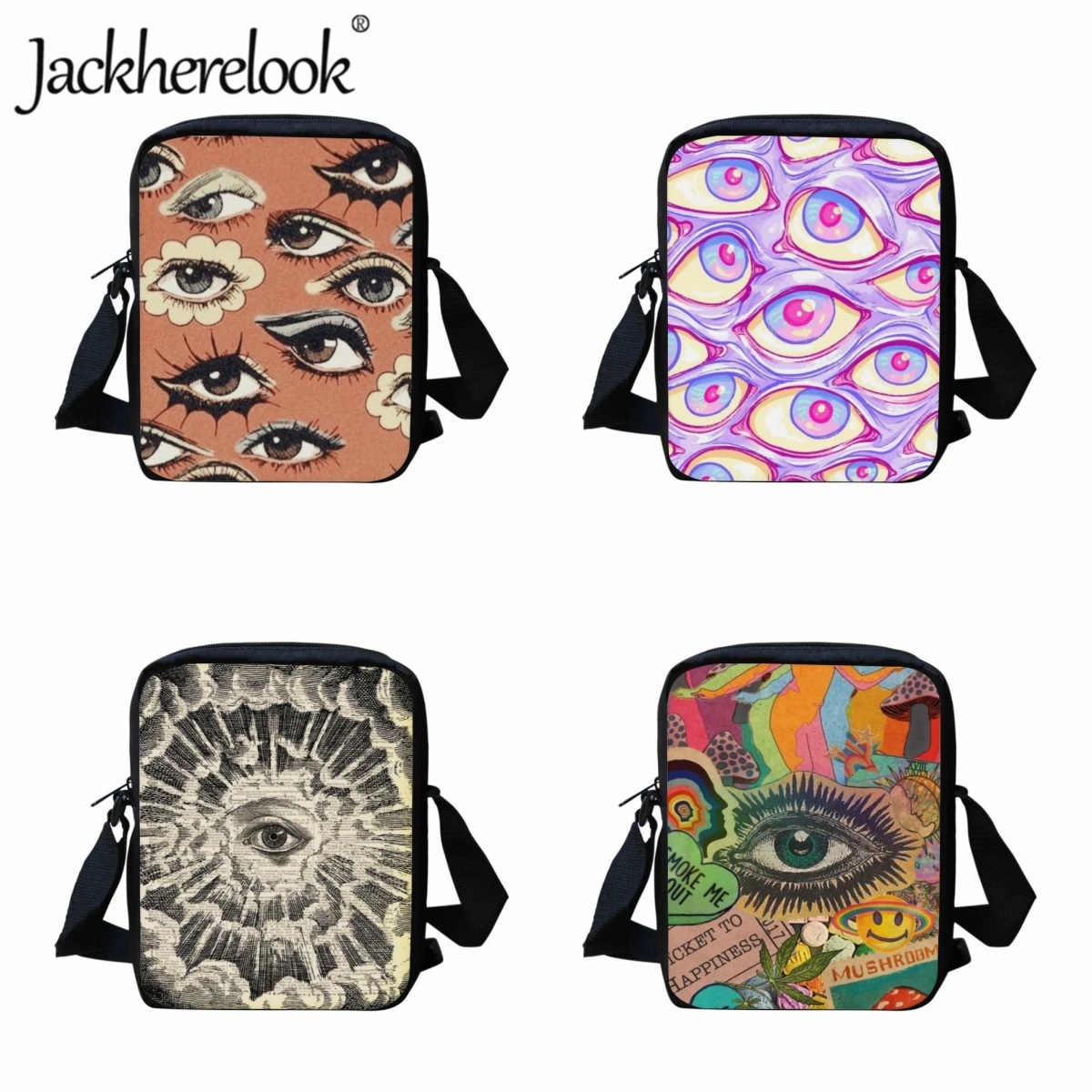 Jackherelook Artistic Eyes Pattern Messenger Bags Teenagers Children Crossbody Bags Boy's Girl's Leisure Travel Shoulder Bags